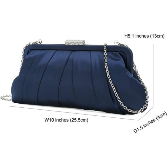 CHARMING TAILOR Classic Pleated Satin Clutch Bag Diamante Embellished Formal - Picture 4 of 7